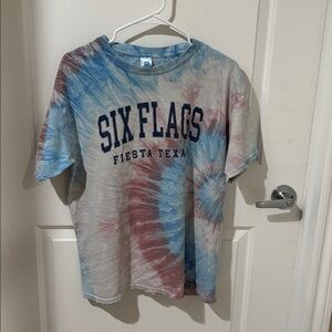 Tie-Dye Six Flags T Shirt- Blue and Red